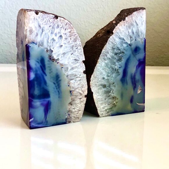 NWT ALEXANDRA'S ACCENTS Set of Quartz Agate Geode Bookends Purple Blue - Picture 4 of 9